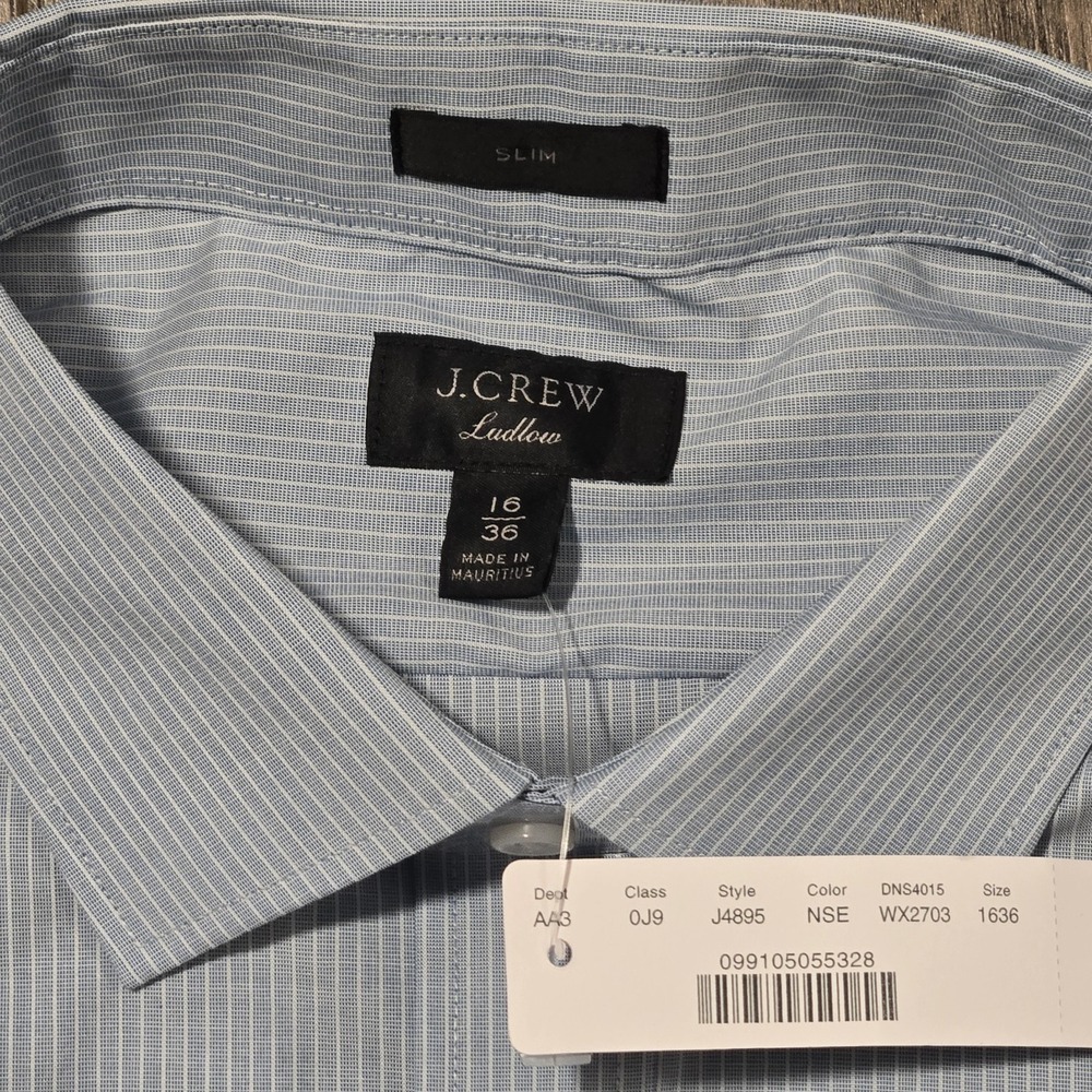 J. Crew Ludlow Dress Shirt Mens 16 Slim Fit Blue White Stripe Button Down NWT - Picture 3 of 6